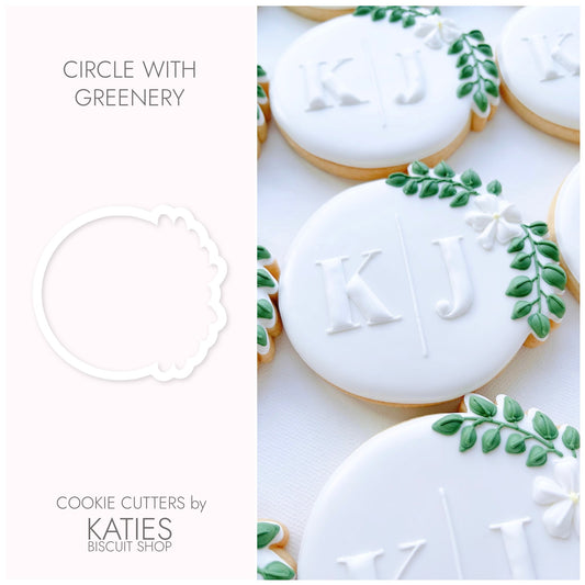 round plaque with greenery 3d printed cookie cutter by katies biscuit shop 