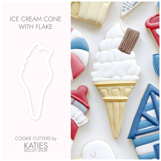 ice cream cone with flake 3d printed cookie cutter by katies biscuit shop
