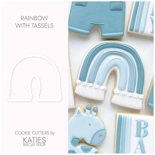 rainbow with tassels 3d printed cookie cutter by katies biscuit shop