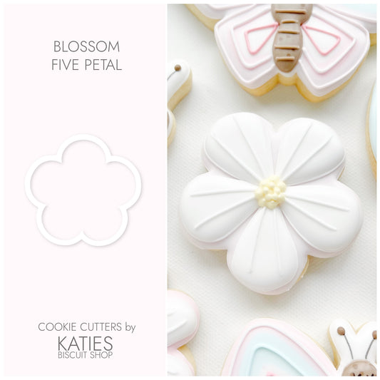 five petal blossom 3d printed cookie cutter by katies biscuit shop