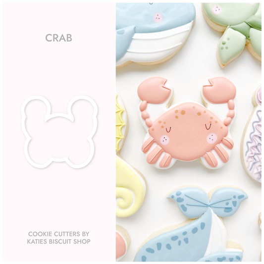 3D printed cookie cutter by katies biscuit shop in the shape of a crab 