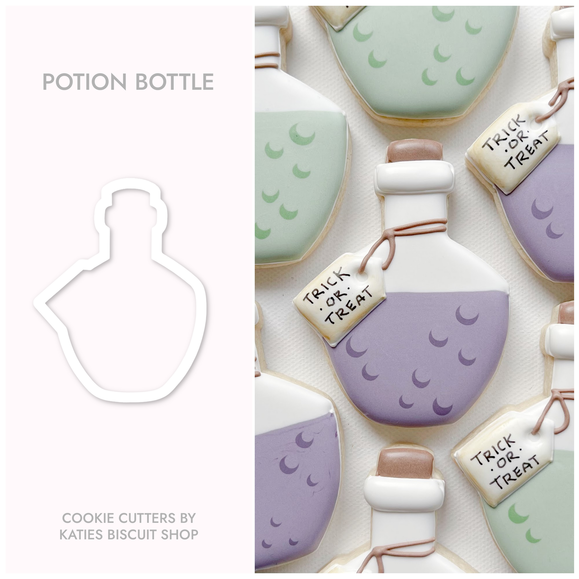 High-quality PLA 3D printed cookie cutter in the shape of a potion bottle 