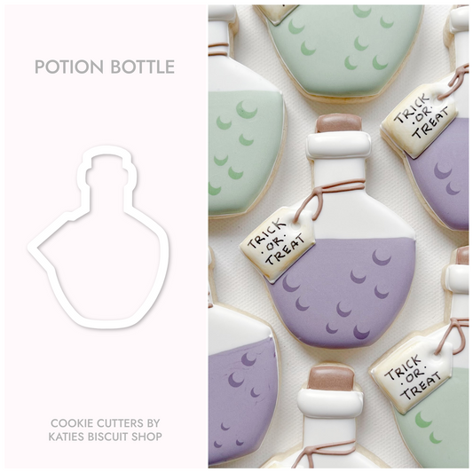 High-quality PLA 3D printed cookie cutter in the shape of a potion bottle 