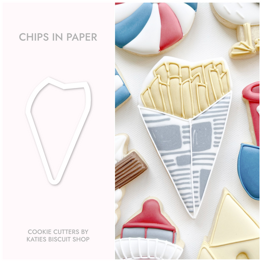 3D printed cookie cutter in the shape of chips in paper 