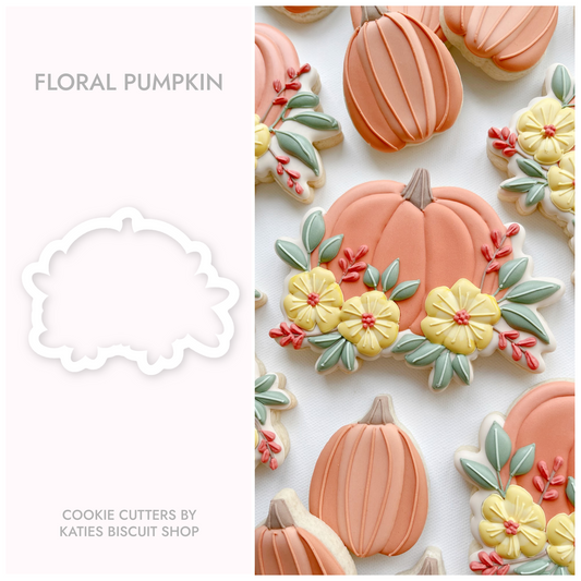 High-quality PLA 3D printed cookie cutter in the shape of a pumpkin with flowers 
