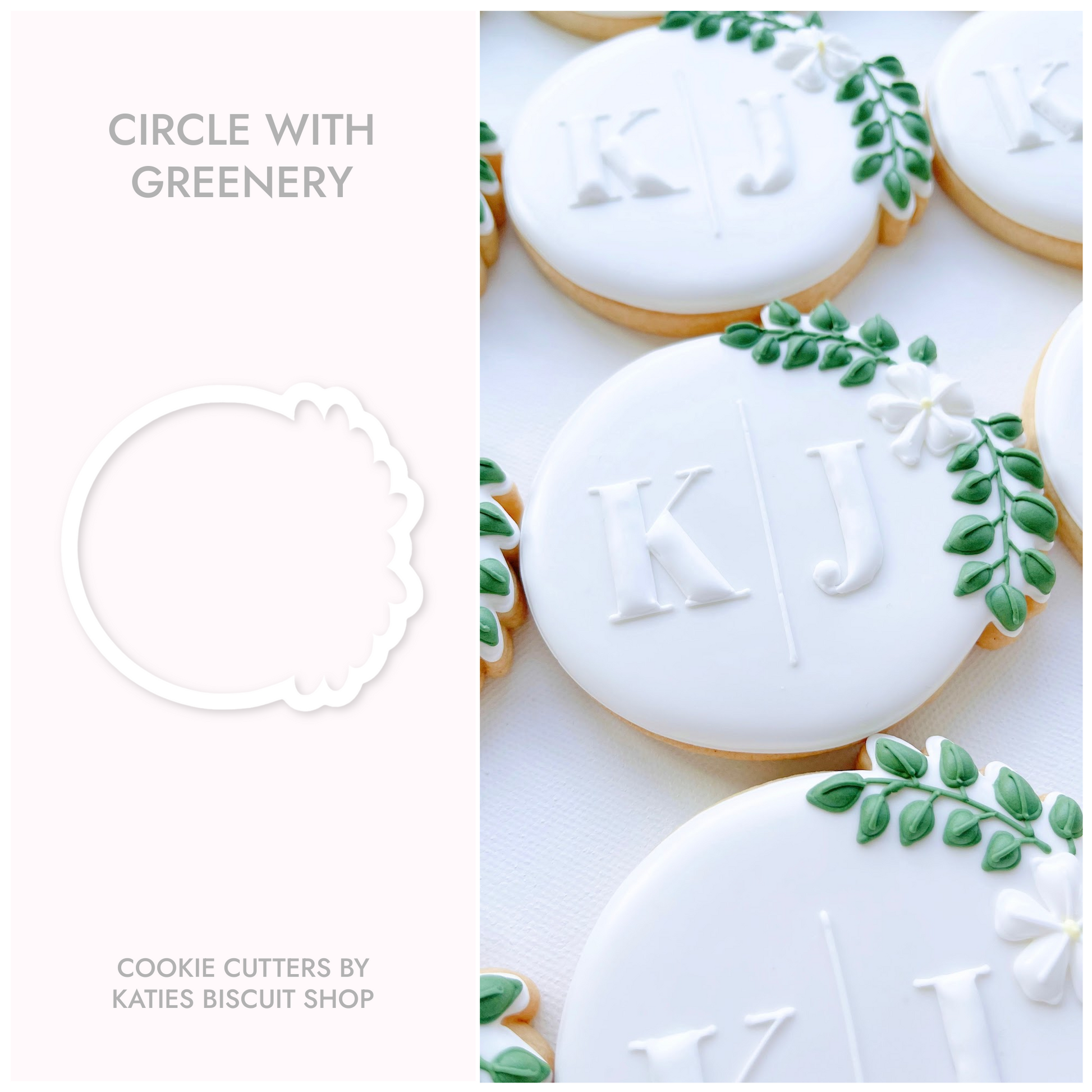 3D printed cookie utter in the shape of a plaque with greenery 