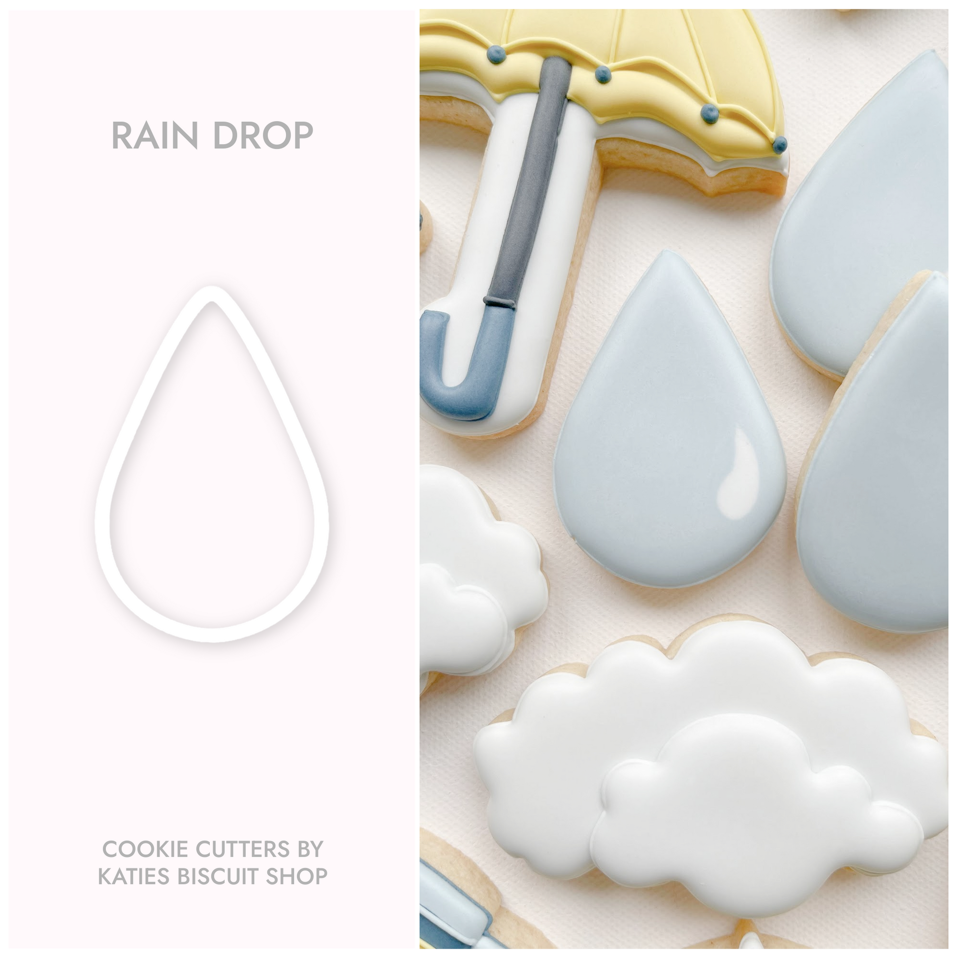 High-quality PLA 3D printed cookie cutter in the shape of a raindrop 