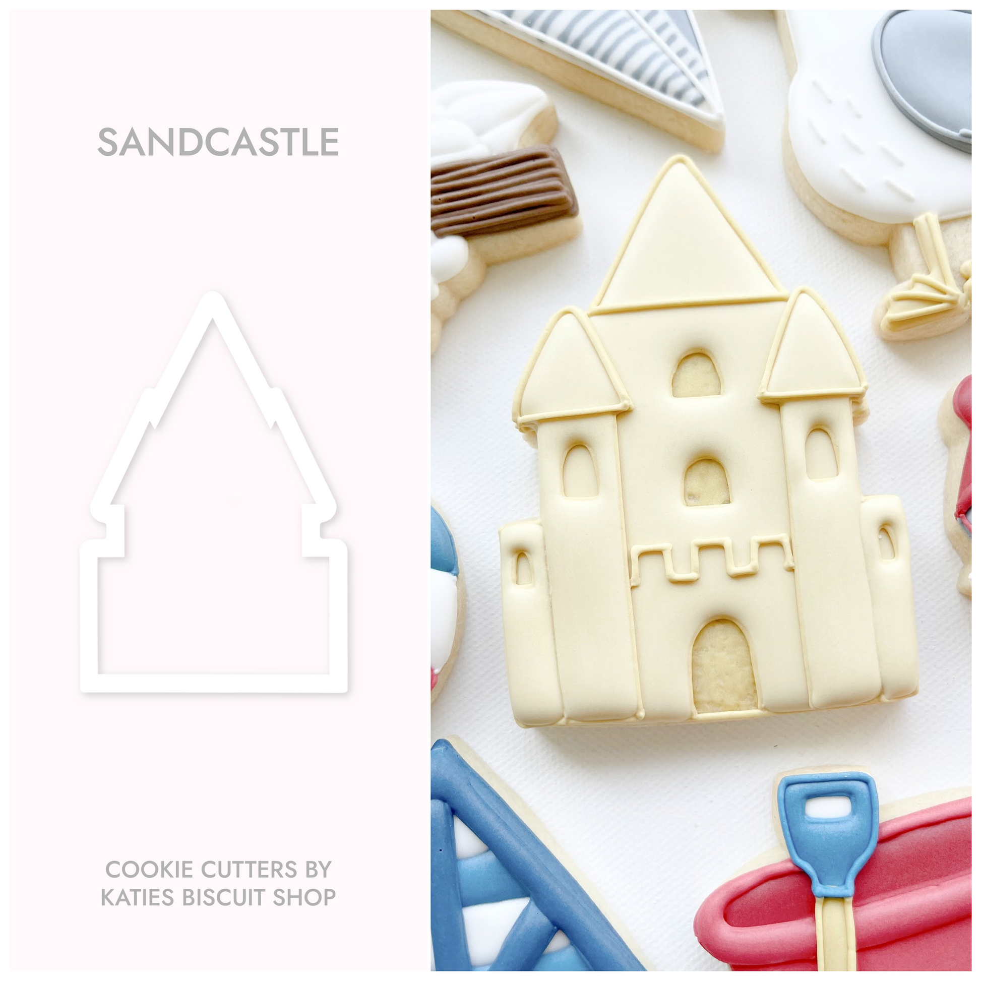 3D printed cookie cutter in the shape of a sandcastle 