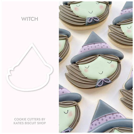 High-quality PLA 3D printed cookie cutter in the shape of a witch head