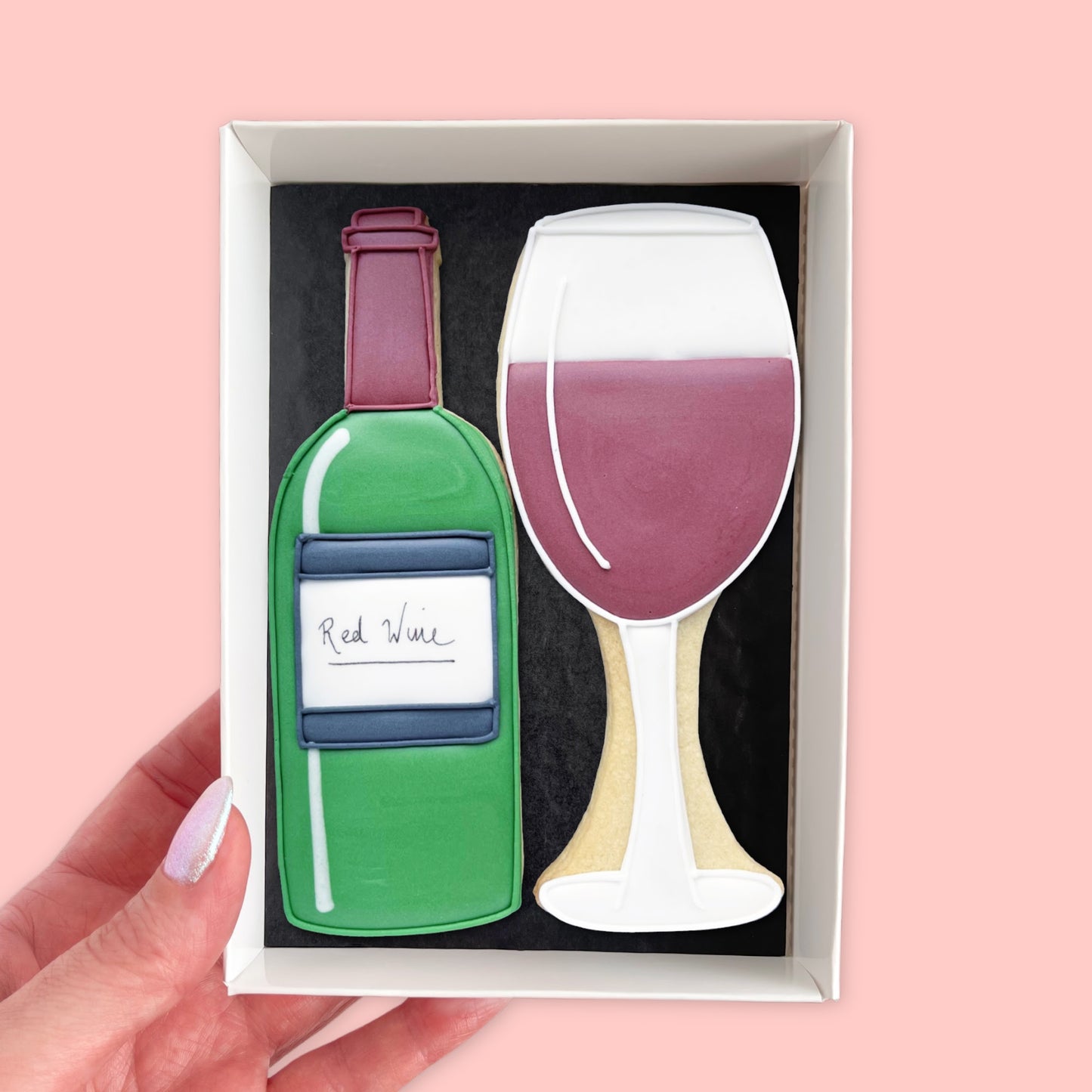 Bottle and Glass of Red Wine Iced Biscuits